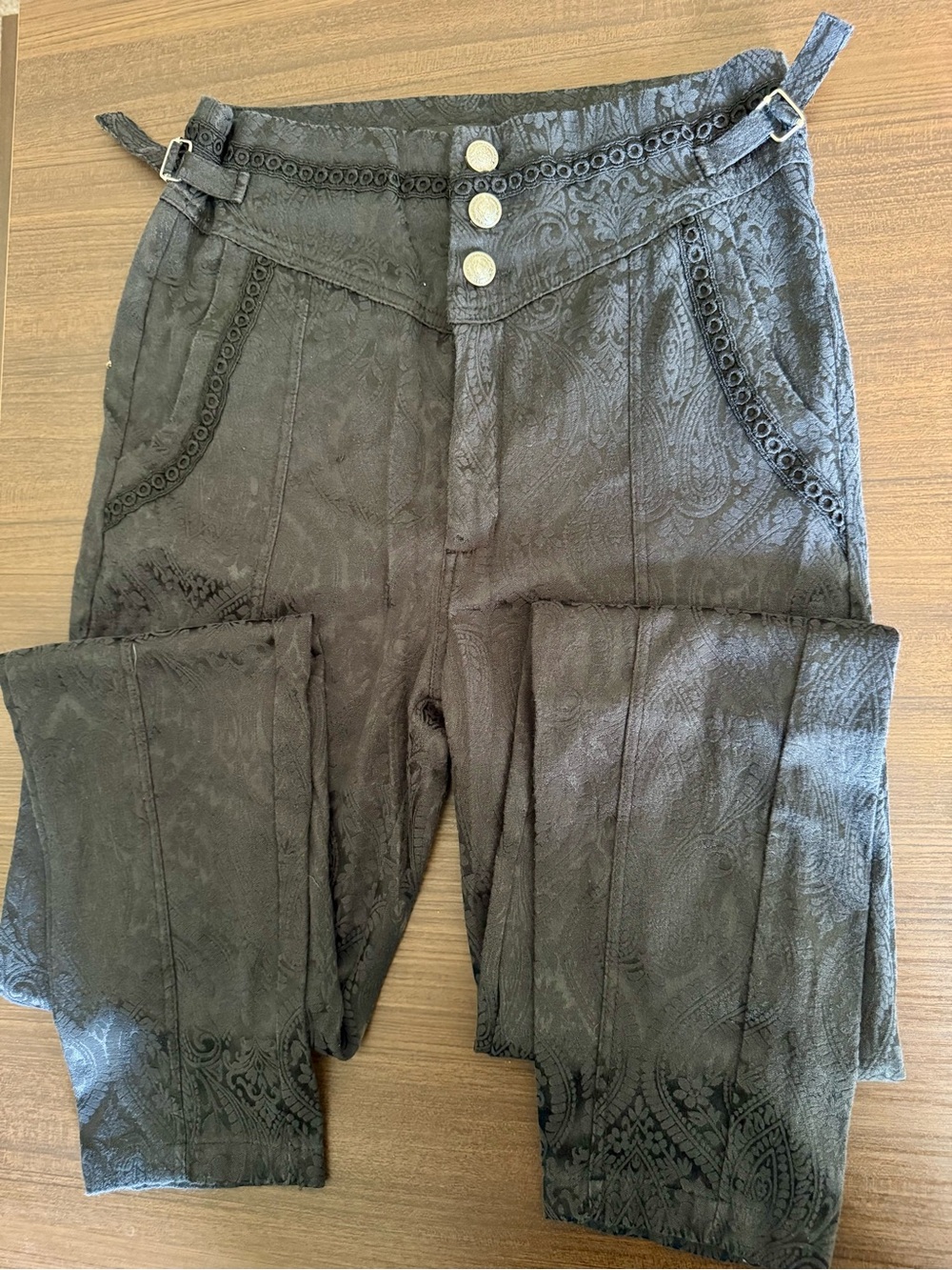 High-Rise Black Paisley-Textured Women's Jeans